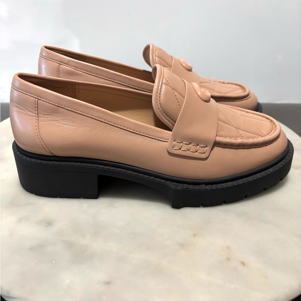 COACH Leah Leather Platform Loafers Womens 8 Lug Sole Blush Pink Slip On Shoes - Picture 4 of 7